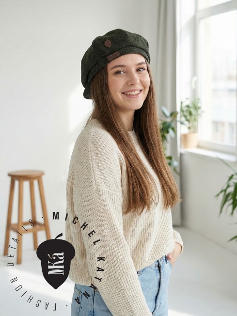 Кепка с козырьком, 8ми-клинка Мужская-Унисекс TWEED EDINBURG MOSS из твида (Плотная Костюмно-Блейзерная ШЕРСТЬ) TWEED.8-EDINBURG/MOSS